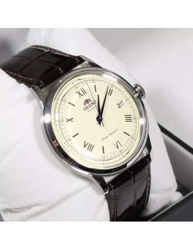 automático hombre Orient Bambino TAC00009N Dial beige 40.5mm 30m WR correa de cuero Hand-Hacking