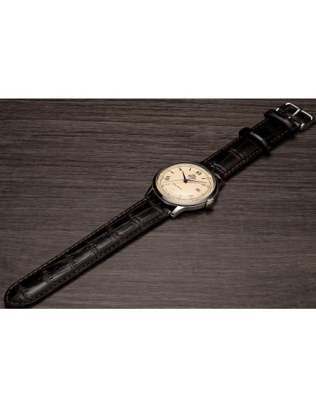 automático hombre Orient Bambino TAC00009N Dial beige 40.5mm 30m WR correa de cuero Hand-Hacking