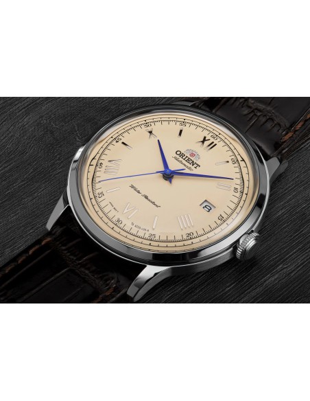 automático hombre Orient Bambino TAC00009N Dial beige 40.5mm 30m WR correa de cuero Hand-Hacking