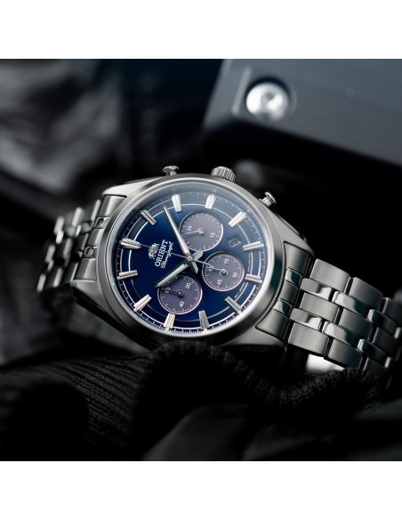 cronógrafo solar hombre Orient Deep Blue Panda RA-TX0303L 40mm 50m WR cristal de zafiro