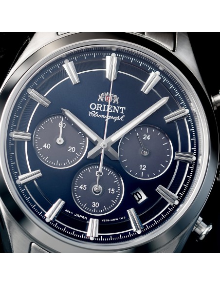 cronógrafo solar hombre Orient Deep Blue Panda RA-TX0303L 40mm 50m WR cristal de zafiro