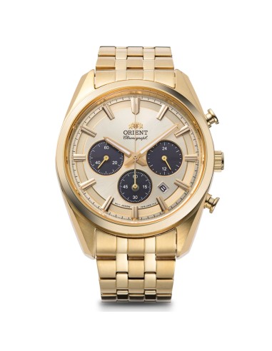 Reloj cronógrafo solar hombre Orient Gold Panda RA-TX0301G 40mm  50m WR cristal de zafiro correa de acero