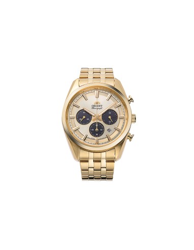 cronógrafo solar hombre Orient Gold Panda RA-TX0301G 40mm  50m WR cristal de zafiro correa de acero