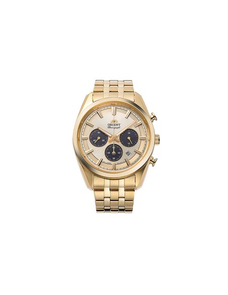 cronógrafo solar hombre Orient Gold Panda RA-TX0301G 40mm  50m WR cristal de zafiro correa de acero