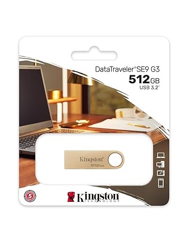 Pendrive Kingston DataTraveler SE9 G3 Memoria USB-A 3.2 Gen 1 512GB - 220 MB/s en Lectura - Diseño Metalico - Color Oro