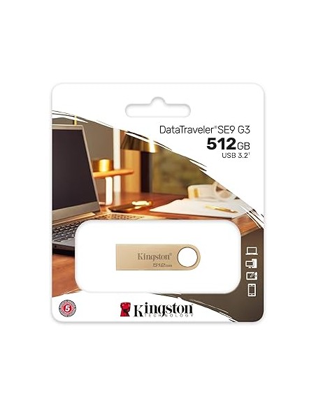 Pendrive Kingston DataTraveler SE9 G3 Memoria USB-A 3.2 Gen 1 512GB - 220 MB/s en Lectura - Diseño Metalico - Color Oro