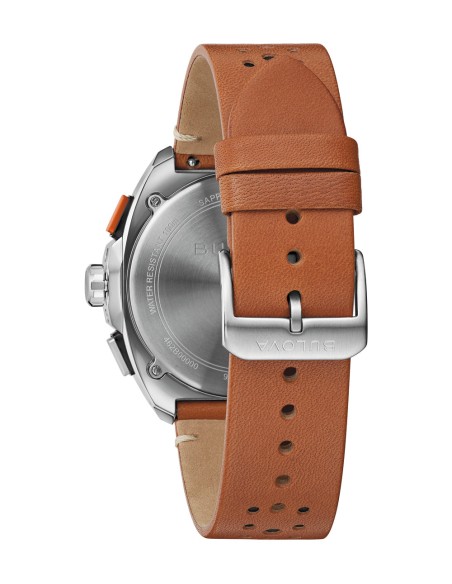 reloj deportivo hombre Bulova Racer Chronograph 98B427 42mm 100m WR cristal de zafiro correa de cuero