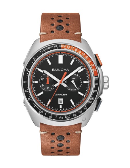 reloj deportivo hombre Bulova Racer Chronograph 98B427 42mm 100m WR cristal de zafiro correa de cuero