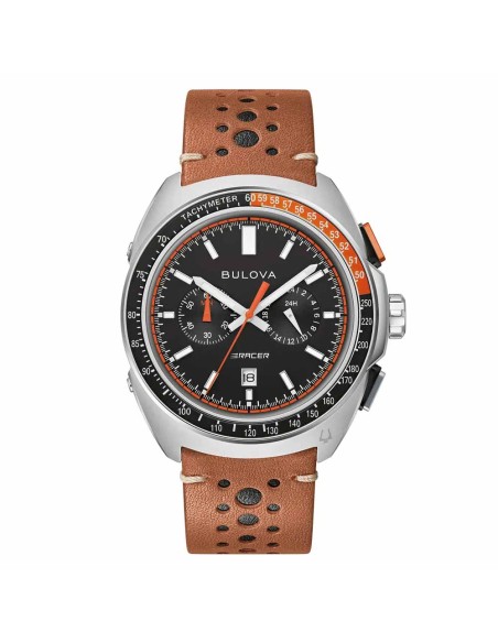 reloj deportivo hombre Bulova Racer Chronograph 98B427 42mm 100m WR cristal de zafiro correa de cuero