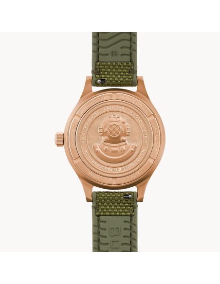 automático hombre Bulova MIL SHIPS CuSn8 Bronze 98A324 41MM  200m WR Cristal de zafiro abovedado doble antirreflectante