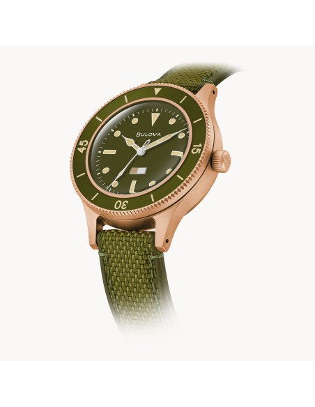 automático hombre Bulova MIL SHIPS CuSn8 Bronze 98A324 41MM  200m WR Cristal de zafiro abovedado doble antirreflectante
