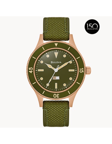 automático hombre Bulova MIL SHIPS CuSn8 Bronze 98A324 41MM  200m WR Cristal de zafiro abovedado doble antirreflectante