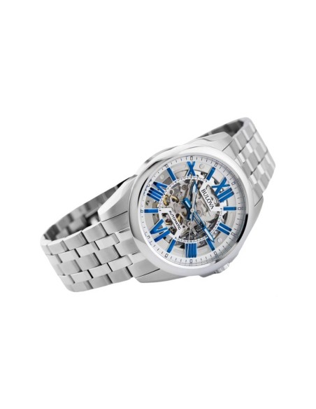 Reloj automático hombre Bulova Sutton 96A187 43mm azul / plata Skeleton 100m WR correa de acero