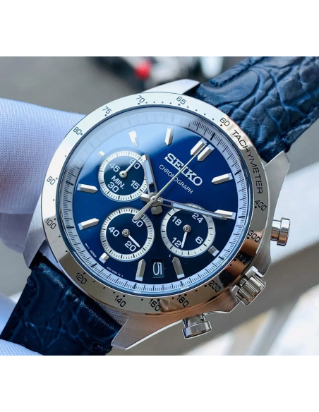 reloj cronógrafo hombre Seiko Spirit SBTR019 JDM 39.8mm 100m WR correa de cuero