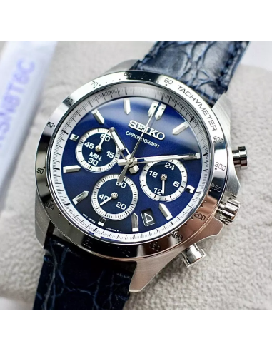 reloj cronógrafo hombre Seiko Spirit SBTR019 JDM 39.8mm 100m WR correa de cuero