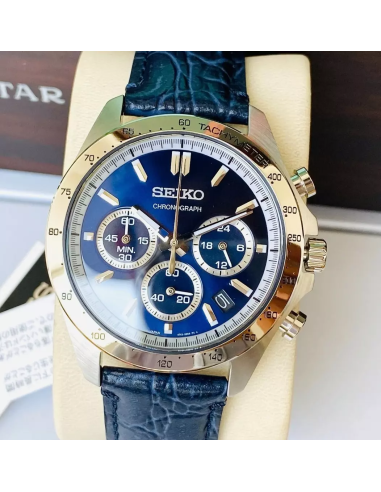 reloj cronógrafo hombre Seiko Spirit SBTR019 JDM 39.8mm 100m WR correa de cuero