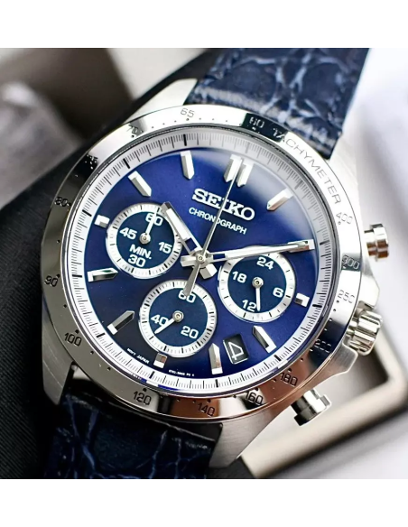 reloj cronógrafo hombre Seiko Spirit SBTR019 JDM 39.8mm 100m WR correa de cuero