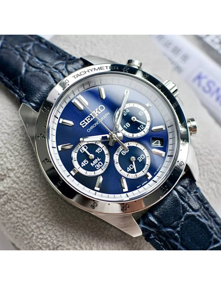 reloj cronógrafo hombre Seiko Spirit SBTR019 JDM 39.8mm 100m WR correa de cuero