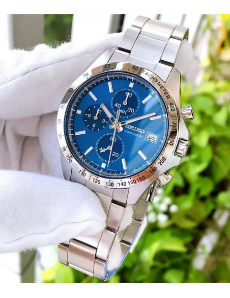 reloj cronógrafo hombre Seiko Spirit SBTR023 JDM 39.8mm 100m WR correa de cuero