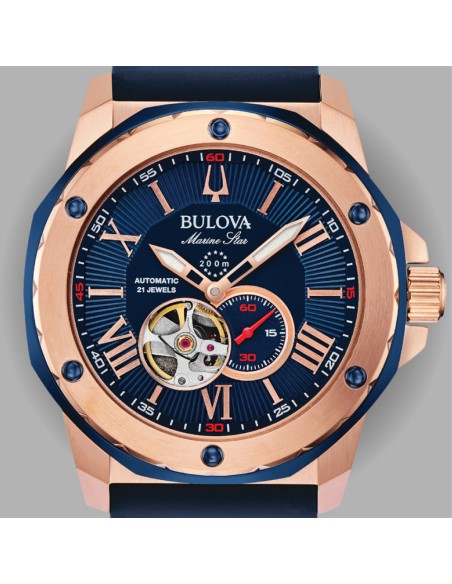 Reloj automático hombre Bulova Marine Star 98A227 44mm 200m WR correa de goma