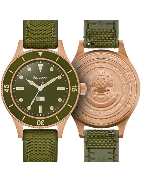 automático hombre Bulova MIL SHIPS CuSn8 Bronze 98A324 41MM  200m WR Cristal de zafiro abovedado doble antirreflectante