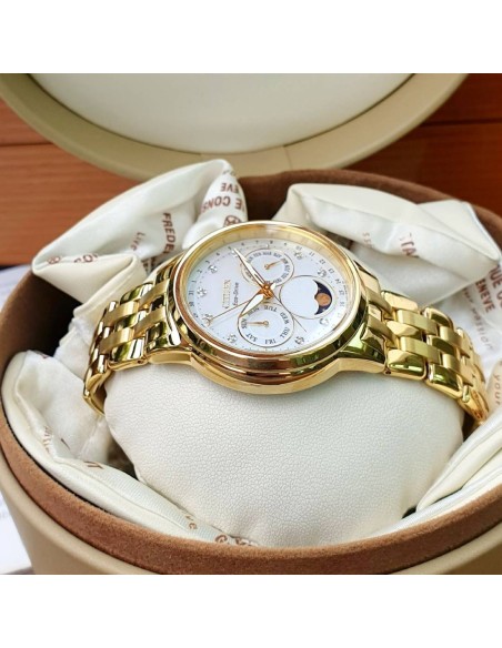 reloj mujer Citizen Calendrier Diamond Moon Phase Eco-Drive FD0002-57D 37mm 50m WR correa de acero