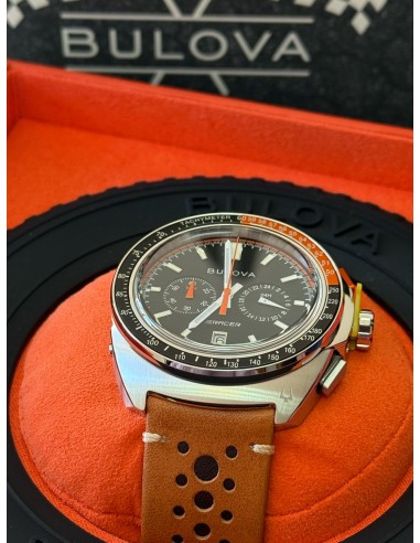 reloj deportivo hombre Bulova Racer Chronograph 98B427 42mm 100m WR cristal de zafiro correa de cuero