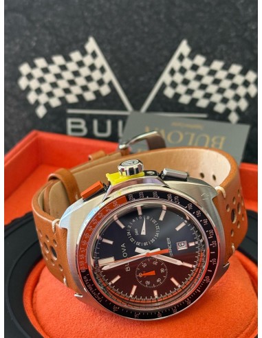 reloj deportivo hombre Bulova Racer Chronograph 98B427 42mm 100m WR cristal de zafiro correa de cuero