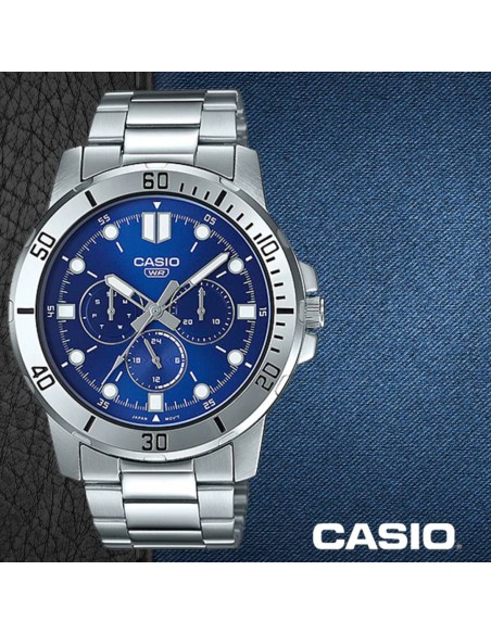 Reloj cronógrafo analógico hombre Casio MTP-VD300D-2E 45mm correa de acero
