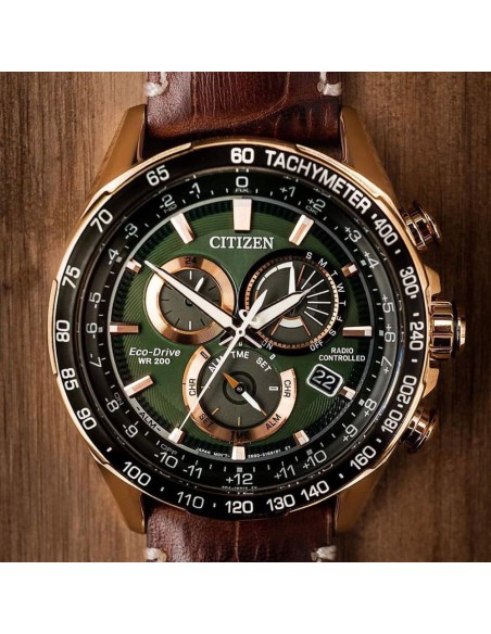 Reloj hombre Citizen PCAT Eco-Drive CB5919-00X Perpetual Calendar Atomic Timekeeping A-T dial verde 43mm Cristal de zafiro