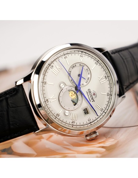 automático hombre Orient Bambino Sun & Moon RA-AK0802S 41,5mm correa de cuero