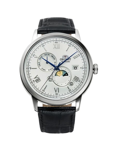 automático hombre Orient Bambino Sun & Moon RA-AK0802S 41,5mm correa de cuero