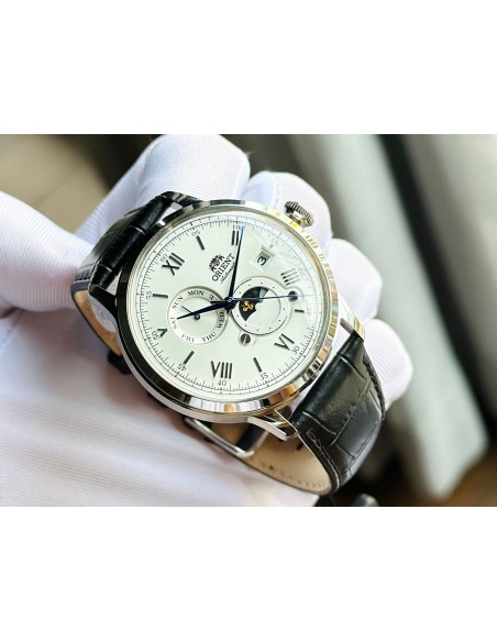 automático hombre Orient Bambino Sun & Moon RA-AK0802S 41,5mm correa de cuero