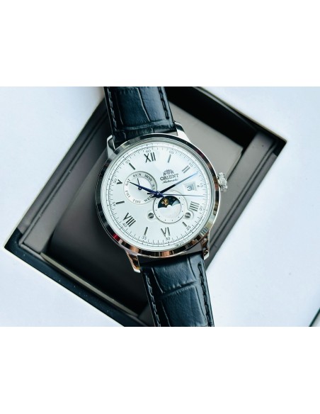 automático hombre Orient Bambino Sun & Moon RA-AK0802S 41,5mm correa de cuero