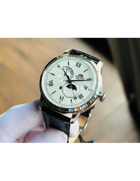 automático hombre Orient Bambino Sun & Moon RA-AK0802S 41,5mm correa de cuero