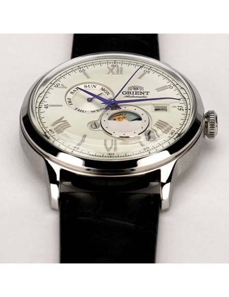 automático hombre Orient Bambino Sun & Moon RA-AK0802S 41,5mm correa de cuero