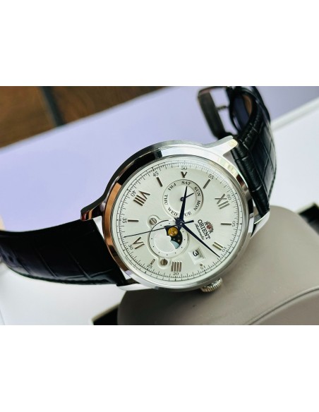 automático hombre Orient Bambino Sun & Moon RA-AK0802S 41,5mm correa de cuero