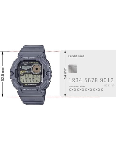 Reloj deportivo hombre Casio WS-1700H-8AV Gráfico de Mareas Fases Lunares 48.6mm 100m WR 10 años batería