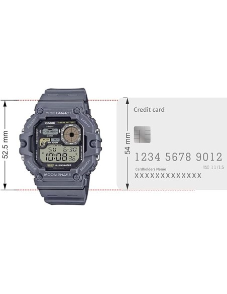 Reloj deportivo hombre Casio WS-1700H-8AV Gráfico de Mareas Fases Lunares 48.6mm 100m WR 10 años batería
