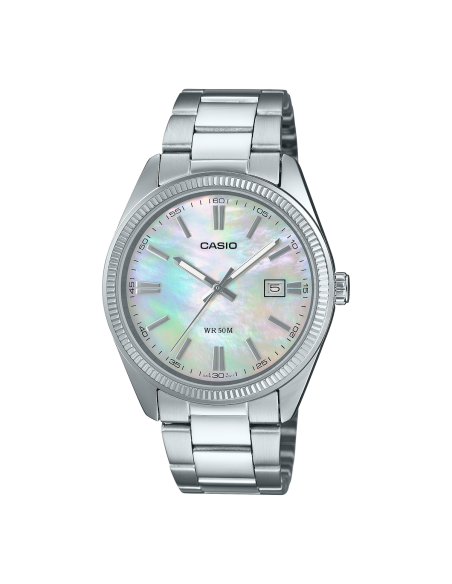 reloj unisex clásico Casio MTP-1302PSC-7A Madreperla 44.2 × 38.5 × 9.2 mm 50m WR  correa de acero