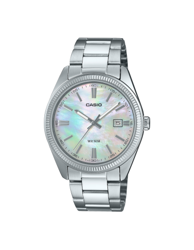 reloj unisex clásico Casio MTP-1302PSC-7A Madreperla 44.2 × 38.5 × 9.2 mm 50m WR  correa de acero