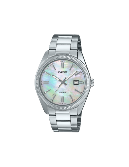 reloj unisex clásico Casio MTP-1302PSC-7A Madreperla 44.2 × 38.5 × 9.2 mm 50m WR  correa de acero