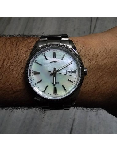 reloj unisex clásico Casio MTP-1302PSC-7A Madreperla 44.2 × 38.5 × 9.2 mm 50m WR  correa de acero