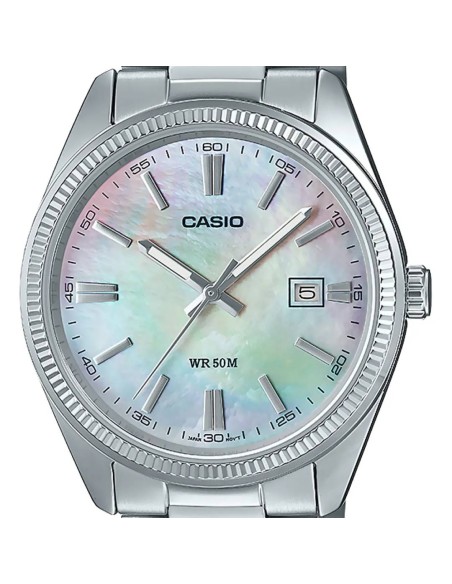 reloj unisex clásico Casio MTP-1302PSC-7A Madreperla 44.2 × 38.5 × 9.2 mm 50m WR  correa de acero