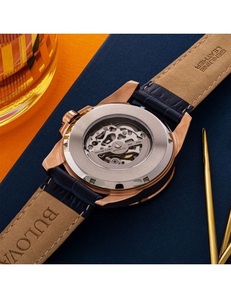 Reloj automático hombre Bulova Sutton 97A161 43mm dial plata correa de cuero 100m WR
