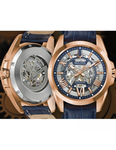 Reloj automático hombre Bulova Sutton 97A161 43mm dial plata correa de cuero 100m WR