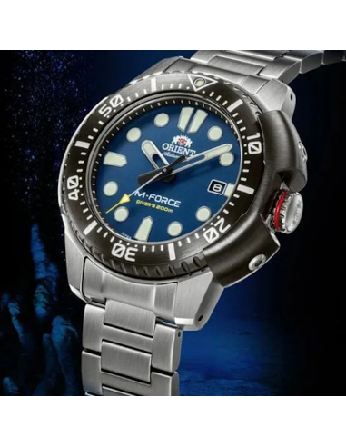 automático buceo hombre Orient M-Force RA-AC0L07L 45mm 200m WR cristal de zafiro