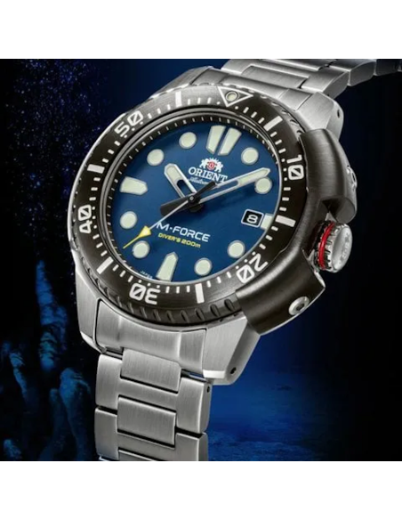 automático buceo hombre Orient M-Force RA-AC0L07L 45mm 200m WR cristal de zafiro