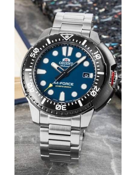 automático buceo hombre Orient M-Force RA-AC0L07L 45mm 200m WR cristal de zafiro