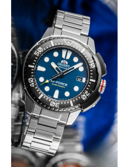 automático buceo hombre Orient M-Force RA-AC0L07L 45mm 200m WR cristal de zafiro